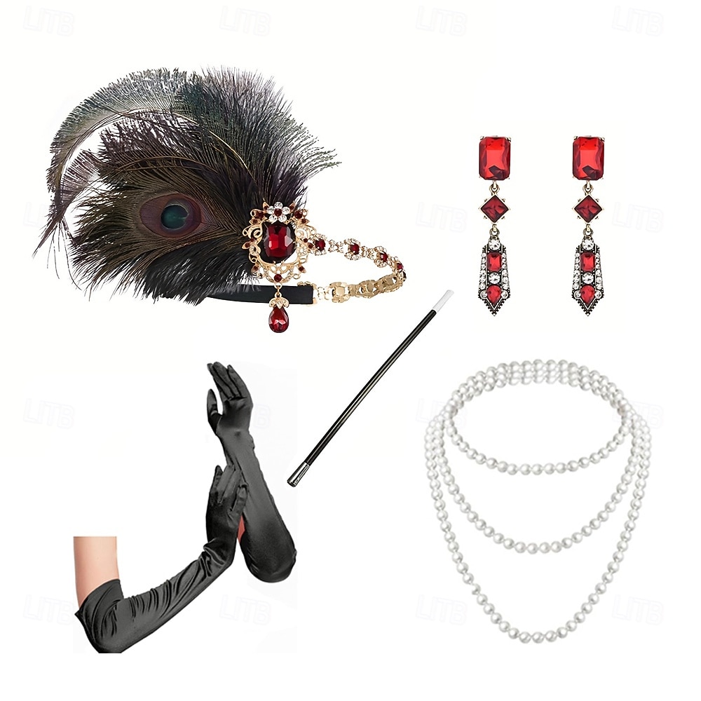 1920-tallet Den store Gatsby Flapperpannebånd i 1920-stil Den store Gatsby Fjær Kontor / Bedrift Glitrende glitter Krystall / Rhinstein Kostyme Dame Karneval Valentinsdag Maskerade Festkveldsklær 2025 - $24.99 –P9