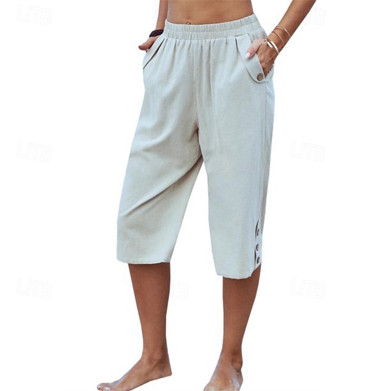Damen Kunstbaumwollleinen Caprihose Stoffhosen Lässig Wadenlang Natürliche Taille Einfach Tasche Elastischer Bund Außenbereich Bequem Urlaub Straße Wein Grau Schwarz Rosa Sommer Normale Passform 2026 - $17.49 –P2