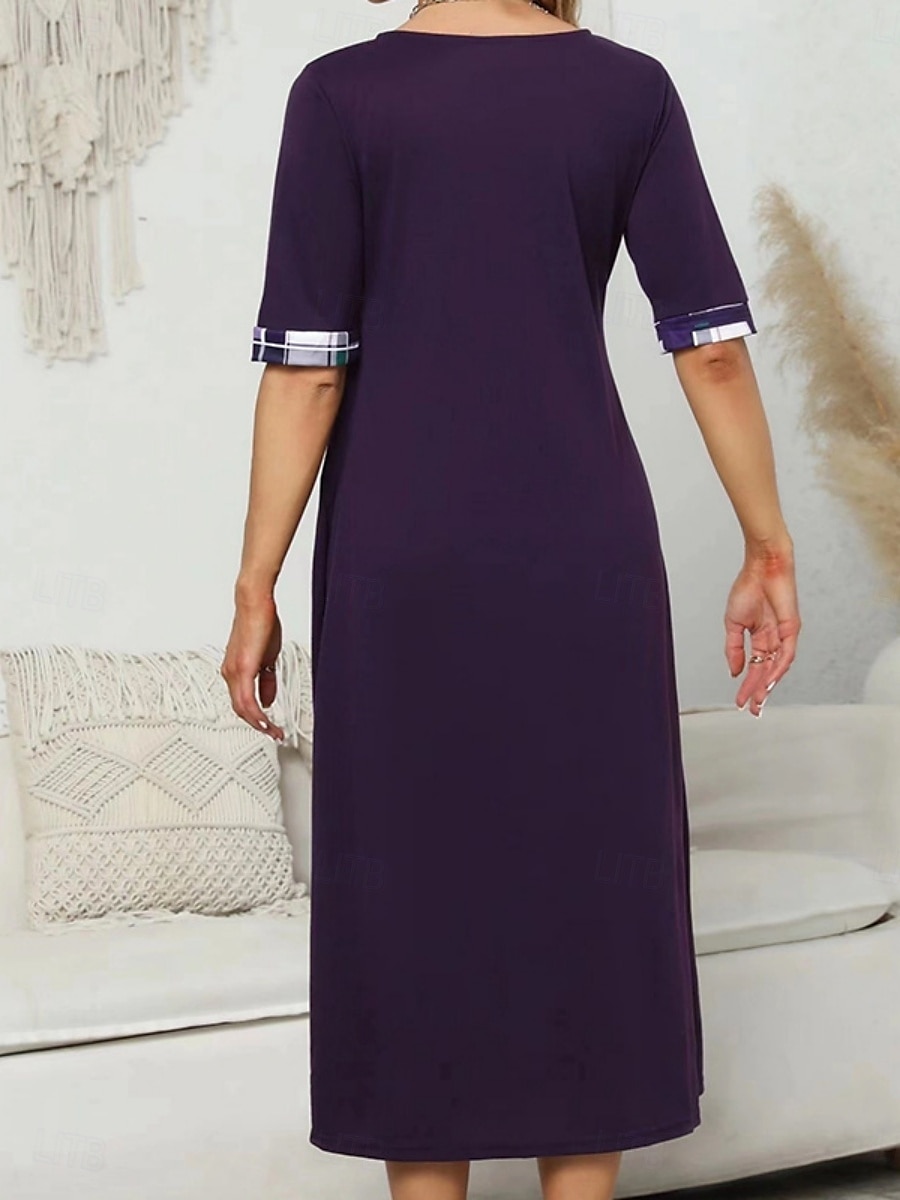 Pentru femei Rochii Midi Rochie A line Vacanță Casual În aer liber Ieșire Fit standard Grafic Plisat Manșon Jumate Crewneck Negru Galben Roșu Vin Mov Vară 2025 - $27.99 –P18