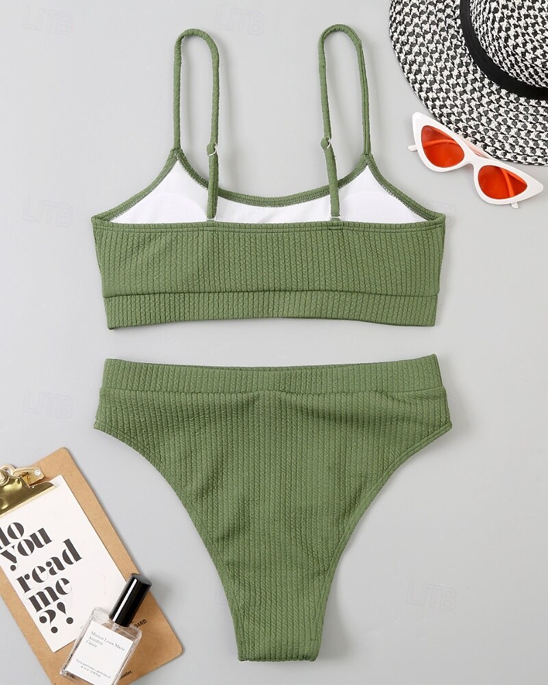 Femmes Maillots de Bain Bikini 2 pièces Maillot de bain Dos nu Tropical Tenues de plage Uni Col en U Sans manches Maillots de bain de 2025 ? $22.99 –P2
