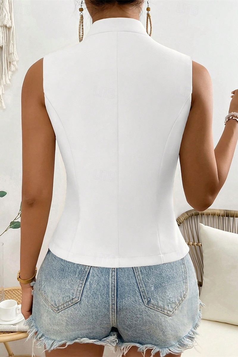 Dame linskjorte Bluse Bomull lin vest عادي Fritid Ermeløs V-hals Vanlige topper Daglig Ut på byen Knapper Svart Hvit Champagne Sommer 2025 - $17.99 –P19