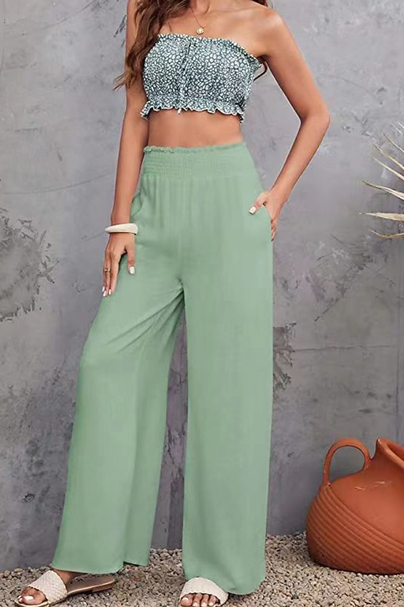 Mulheres Calças de linho de algodão Calças Moda Roupa de rua Comprimento  total Natural Tecido Bolsos Cintura elástica Confortável Exterior Casual  Di