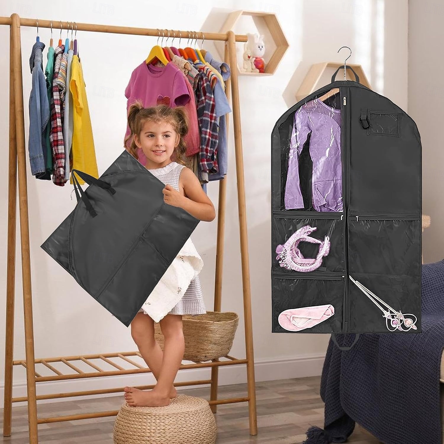 geantă de îmbrăcăminte pentru copii cu 5 buzunare, husă de depozitare pentru costume scurtă pliabilă din material textil 210d, geantă de îmbrăcăminte lavabilă, rezistentă la praf, pentru spectacole, 2025 - $11.49 –P6