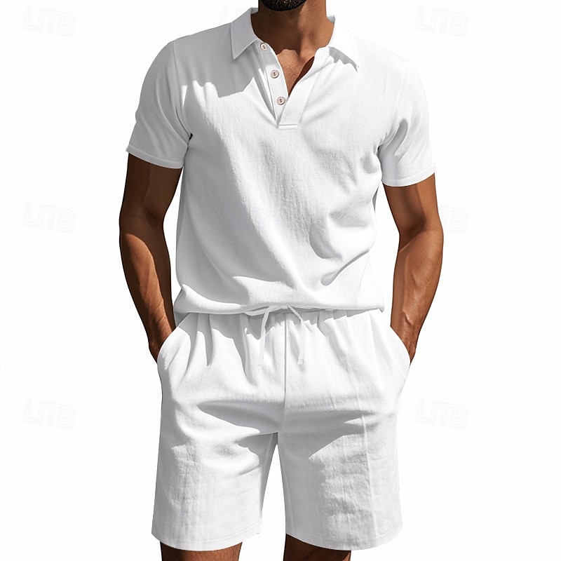 Men's Golf Shirt Golf Polos Shirts Work Casual Lapel Short Sleeve Basic Modern Plain Buttons 2 Piece Summer Regular Fit Apricot Black White Navy Blue Light Grey Army Green Golf Shirt 2025 - $32.99 –P18