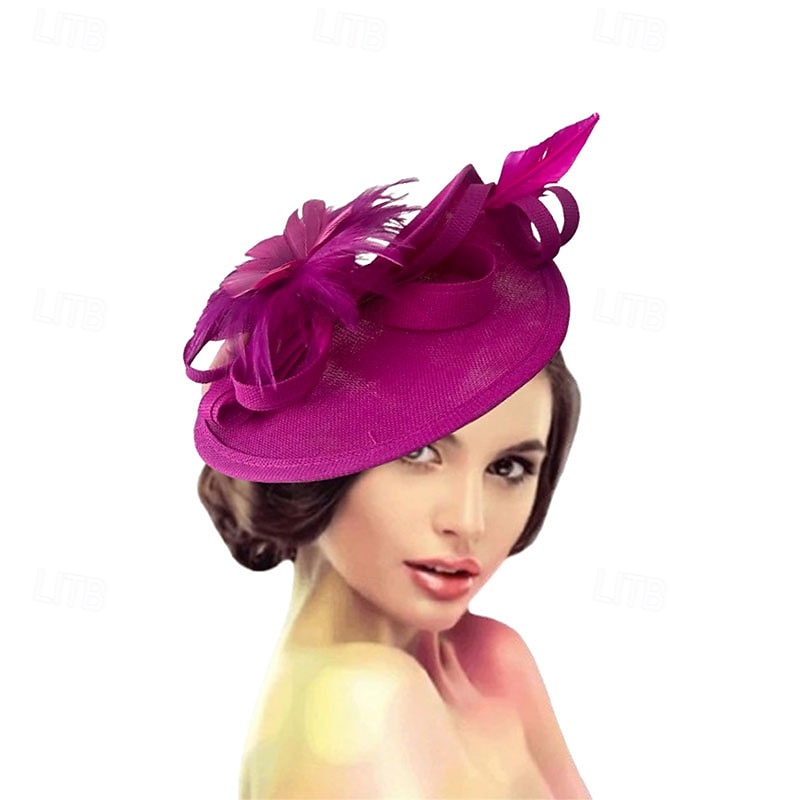 Coiffe Lin Chapeau Fedora Mariage Soirée Fête du thé Course de Chevaux Cocktail ancien Mignon Simple Avec Plume Casque Couvre-chef de 2025 ? $43.99 –P12