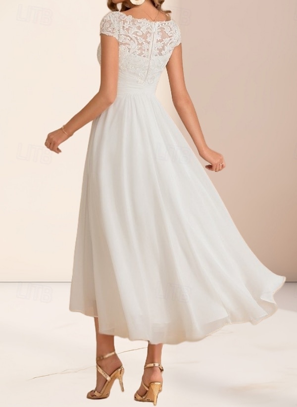 Engagement Little White Dresses Wedding Dresses A-Line Boat Neck Regular Straps Asymmetrical Chiffon Bridal Gowns With Pleats Ruched 2025 - $149.99 –P2