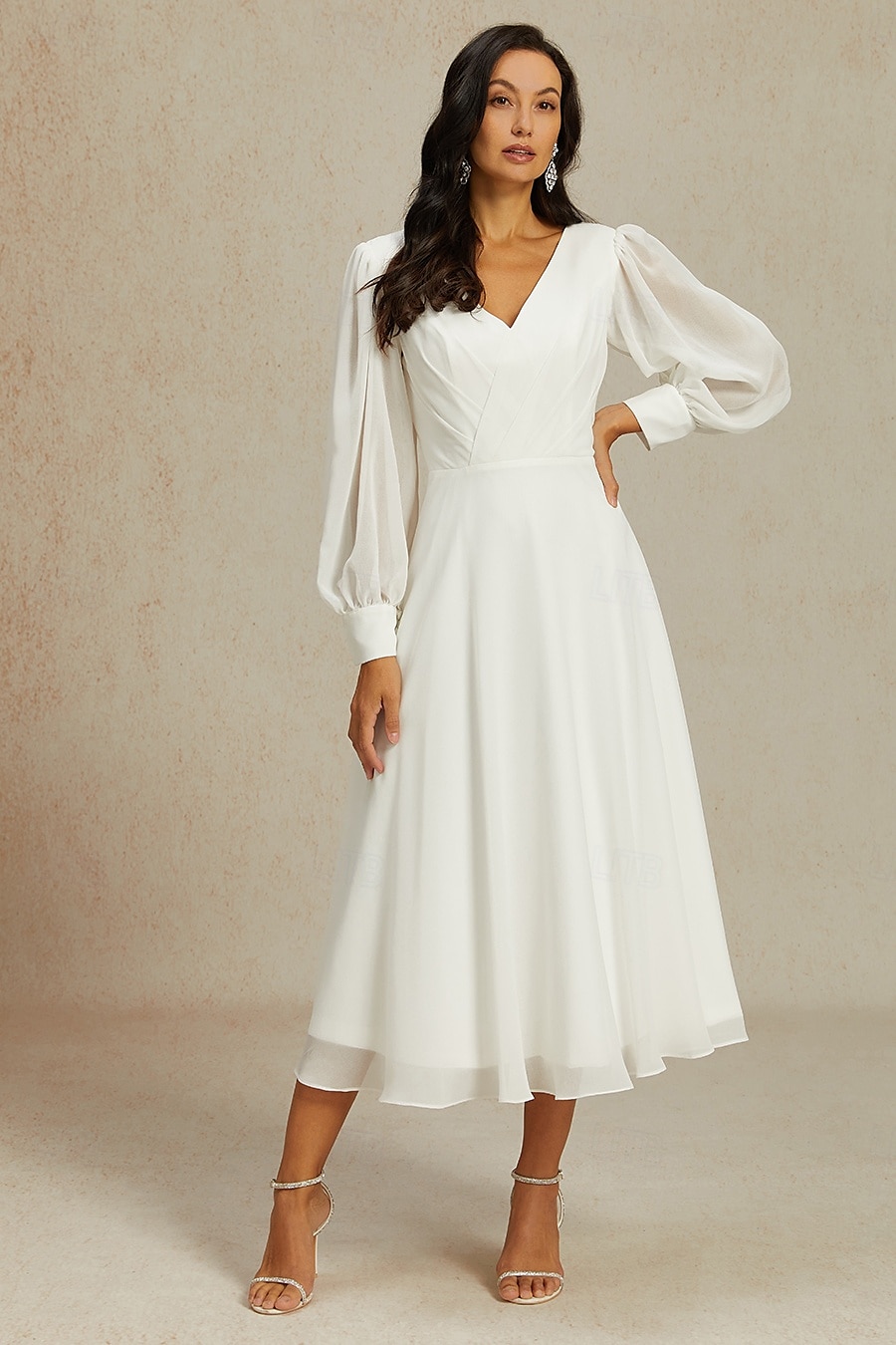 Abiti da sposa Linea ad A Scollo a V Manica Lunga Lunghezza alla caviglia Chiffon Abiti da sposa Con Tinta unita 2025 del 2025 a $148.99 –P1