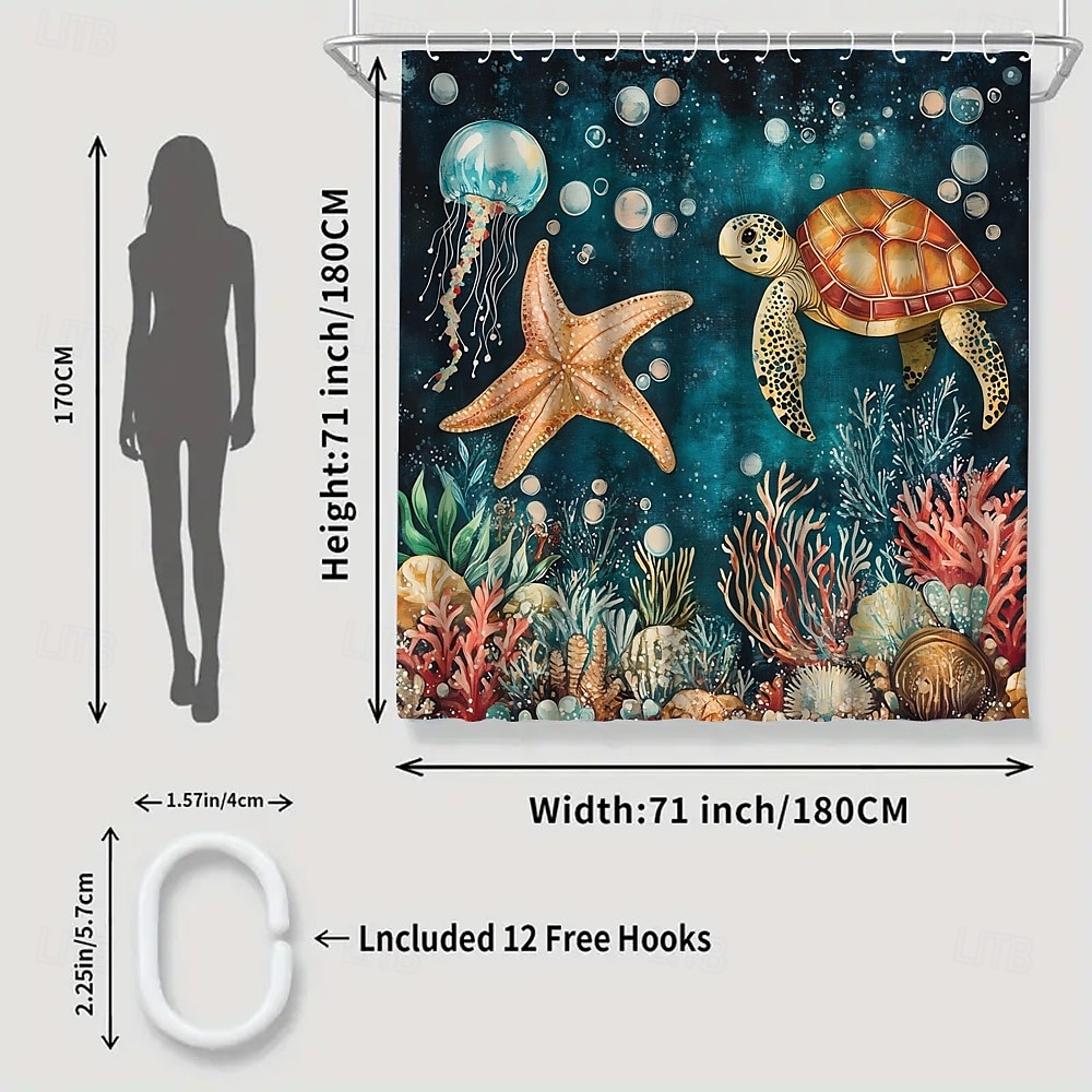 2026年 フック付きシャワーカーテン 180cm*180cm(70"*70") ポリエステル洗濯可能防水海のクジラビーチ風景パターン  コレクション – $28.99 –P4