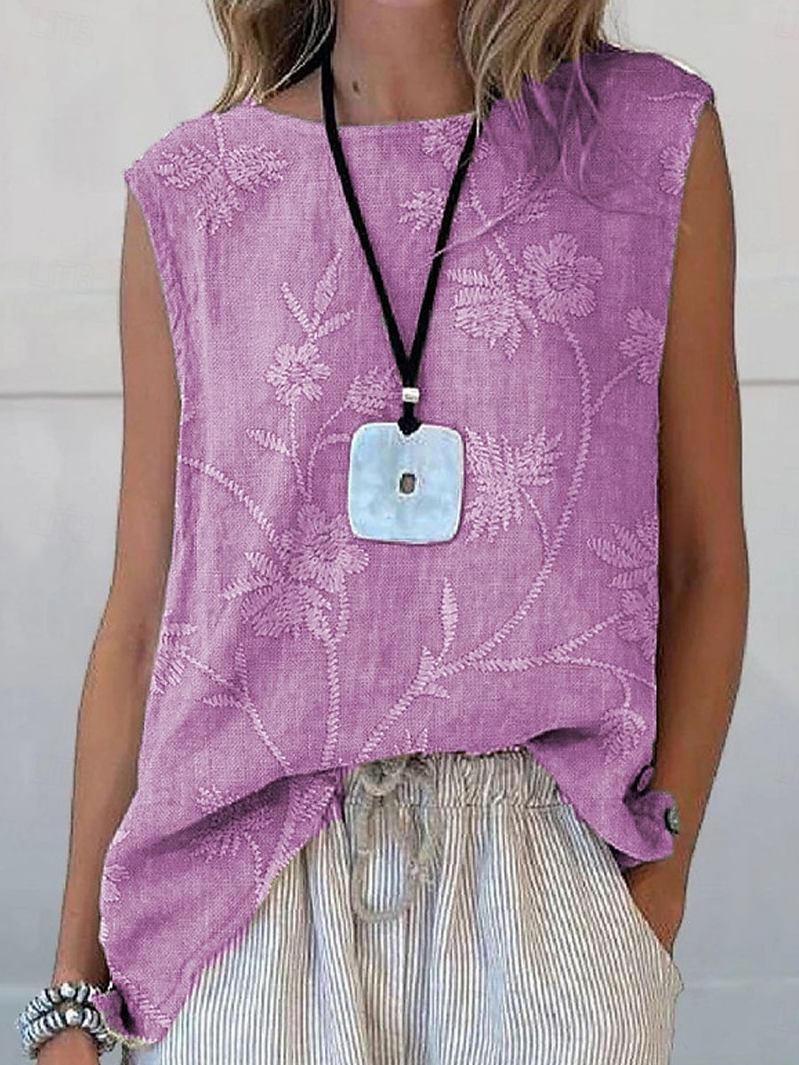 Femmes Débardeur caraco Fleuri Graphique ancien Occasionnel Sans manches Col ras du cou Hauts Réguliers Quotidien Imprimé Rose Claire Bleu Violet Vert Été Printemps de 2025 ? $22.99 –P4