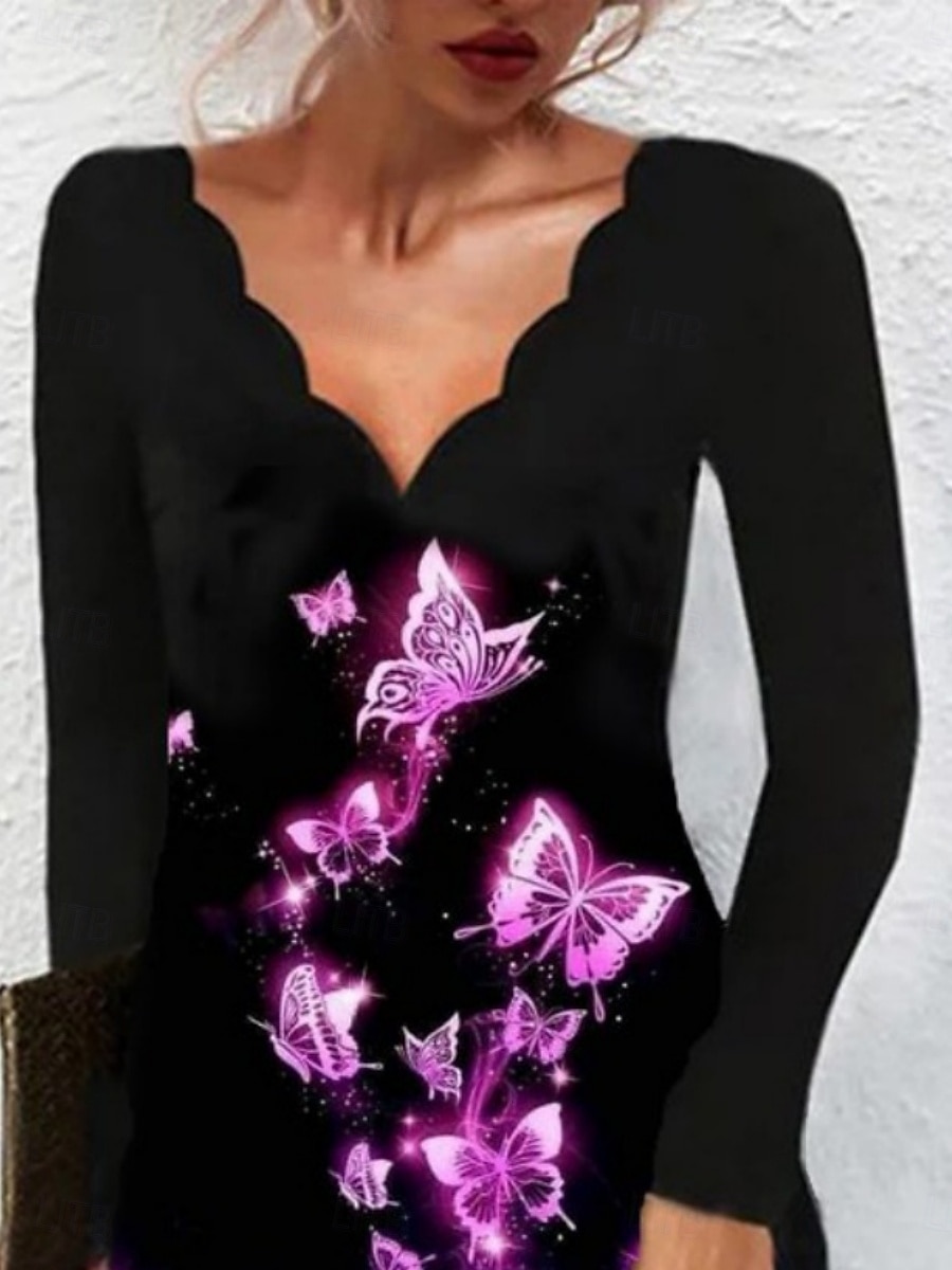 Women's Mini Dress A Line Dress Summer Dress Casual Daily Regular Fit Graphic Long Sleeve V Neck White Yellow Purple Gold Summer 2025 - $23.99 –P2
