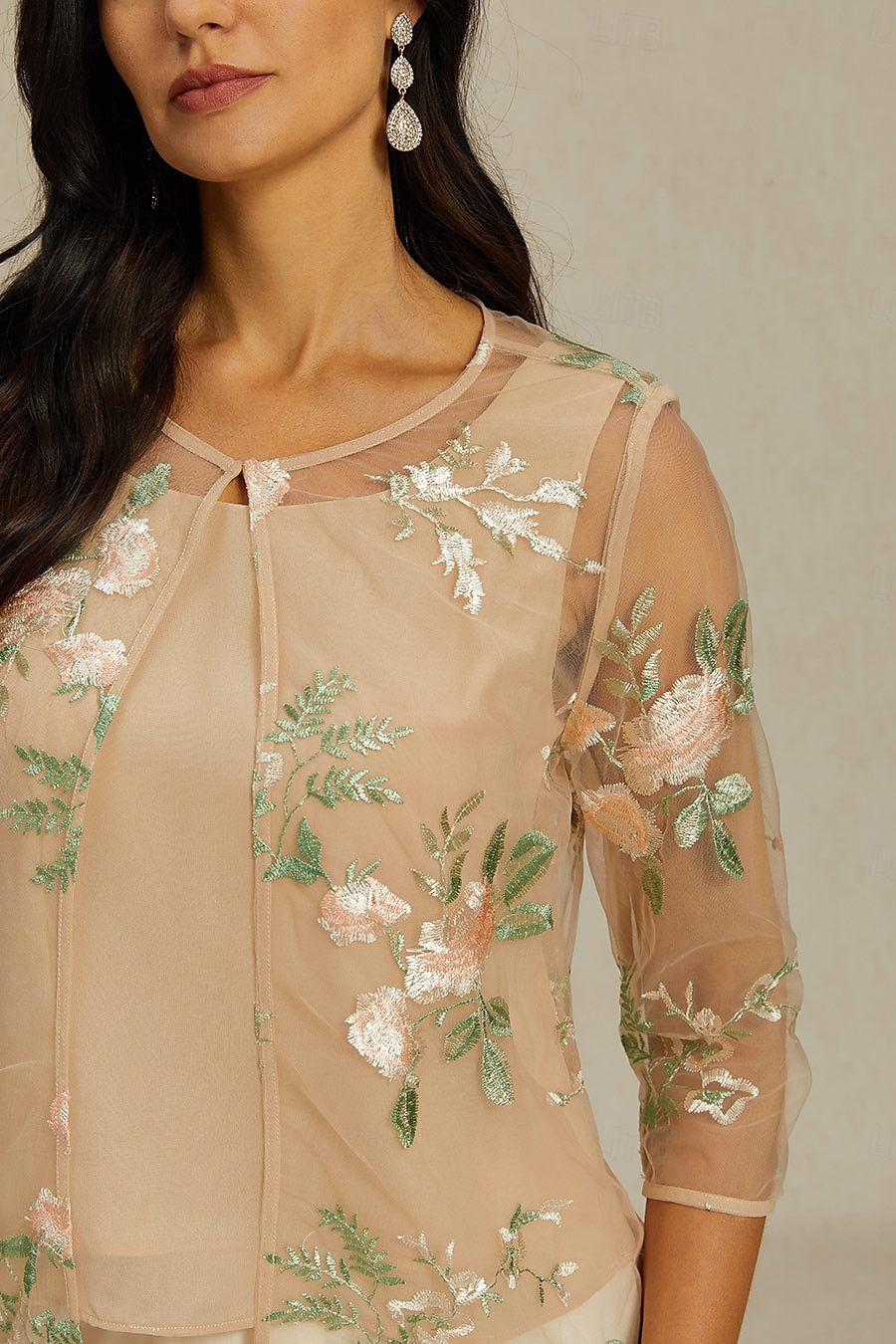 Dámské Šifonové topy Krajka Výšivka Květinový Elegantní stylové Základní 3/4 délka rukávu Tričkový Běžné topy Meruňková Léto 2026 - $28.99 –P3