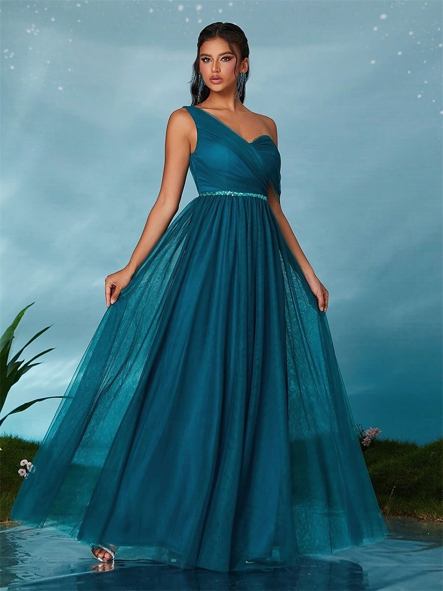 Abiti da festa A-Line Quinceañera Abito da festa Matrimonio Ospite di matrimonio Lunghezza del pavimento Senza maniche Scollo a V Tulle Senza schienale con Faldini del 2025 a $89.99 –P2