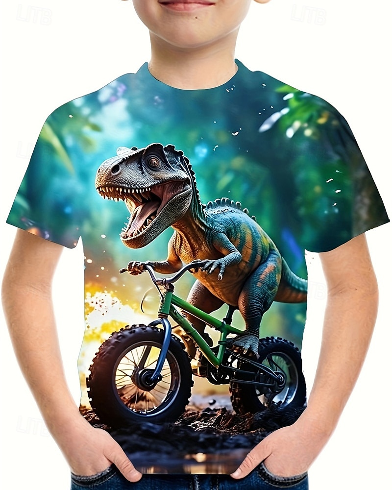 Jungen 3D Dinosaurier T-Shirt Kurzarm Sommer Frühling Mode Basic Kinder 4-12 Jahre Rundhalsausschnitt Outdoor Lässig Täglich Normale Passform 2026 - $14.49 –P1