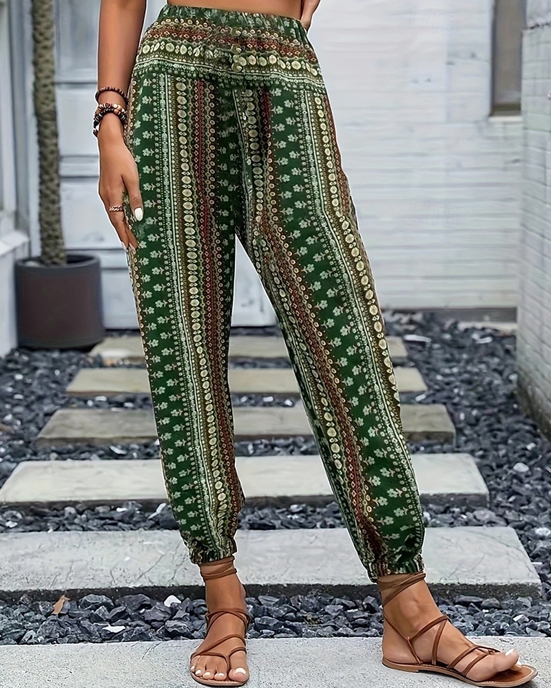 Mujer Persona que practica jogging Pantalones Vacaciones Boho Longitud total Media cintura Geométrico Cintura elástica Transpirable Cómodo Microelástico Calle Ropa Cotidiana Noche Morrón Oscuro 2025 - $19.99 –P16