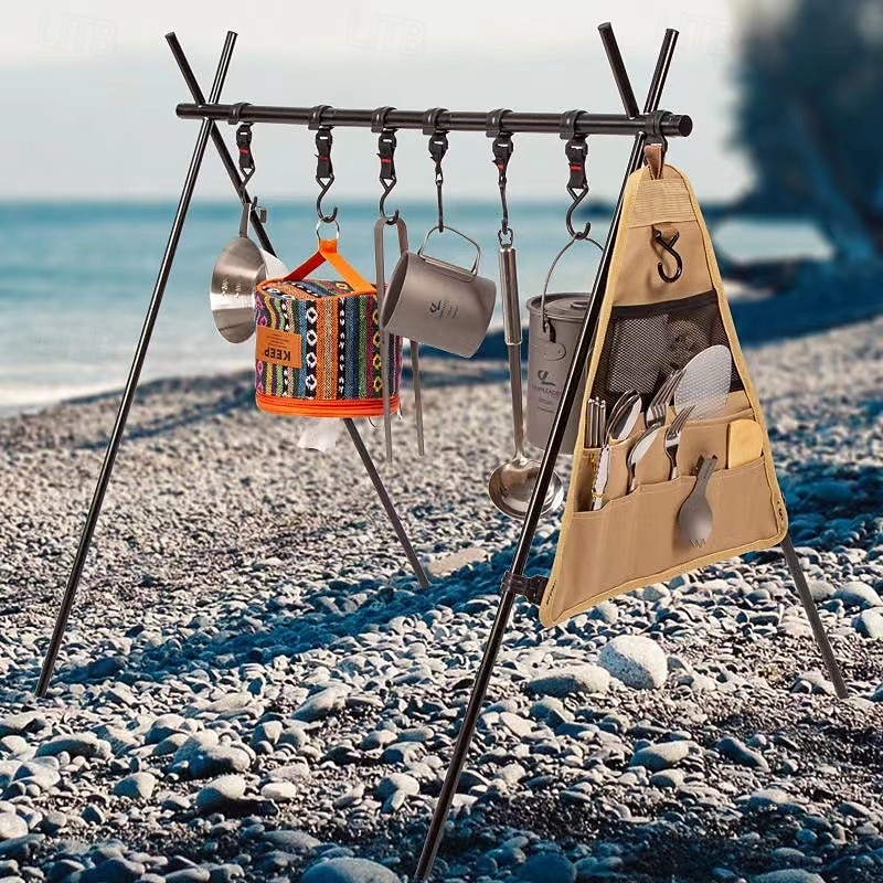 hopfällbart stativ camping hängande ställ - 4 krokar utomhus köksredskap förvaring bärbar, utomhus camping hopfällbar ställning 2026 - $23.99 –P2