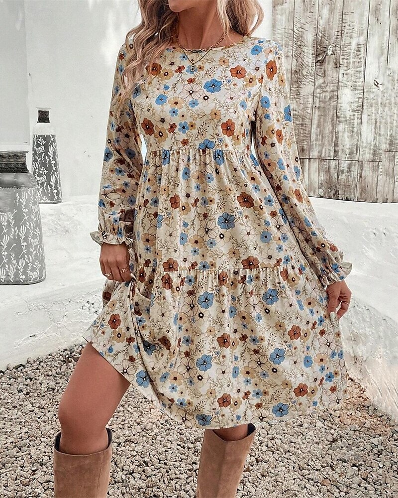 Femmes Mini Robe Robe Décontractée Robe Fleurie Robe d'été Élégant Mode Manches Bouffantes Extérieur Fête Date Coupe régulière Fleur Sans manches Col ras du cou Abricot Été Printemps de 2025 ? $25.99 –P3
