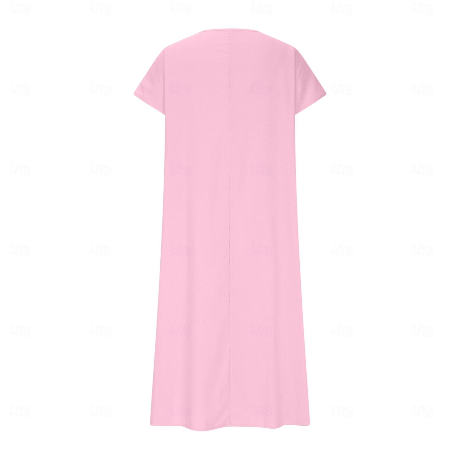 Robe midi féminine robe d'été décontractée quotidienne vacances plage ajustement régulier lin-like unie à manches courtes col en V blanc rose bleu vert été de 2025 ? $26.99 –P7
