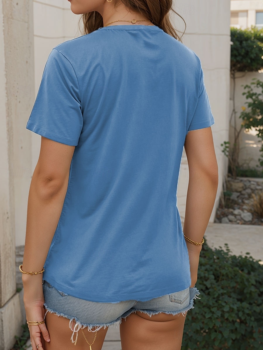 Pentru femei Tricou Grafic Scrisă Stilat Casual Manșon scurt În V Topuri obișnuite Zilnic Imprimeu Albastru piscină Mov Trifoi Vară 2025 - $19.99 –P4