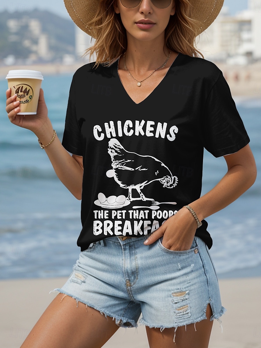 Damskie Podkoszulek Graficzny Zwierzę Litera Zabytkowe Elegancki Etniczne Krótki rękaw W serek Zwykłe topy Codzienny Wyjściowe Stroje plażowe Nadruk Czarny Niebieski Zielony Lato Wiosna 2025 - $19.99 –P4