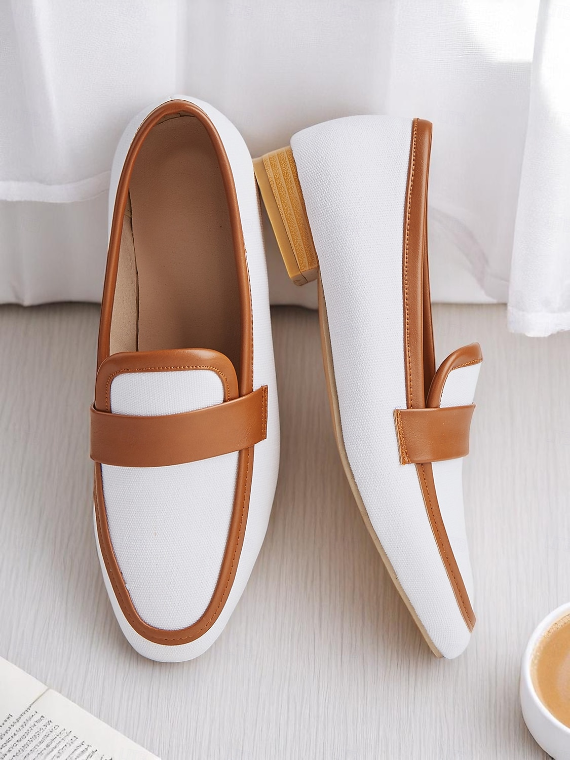 dámské plátěné penny loafers – bílé a hnědé kancelářské byty na nízkém podpatku do práce i na každodenní dojíždění 2025 - $34.99 –P1