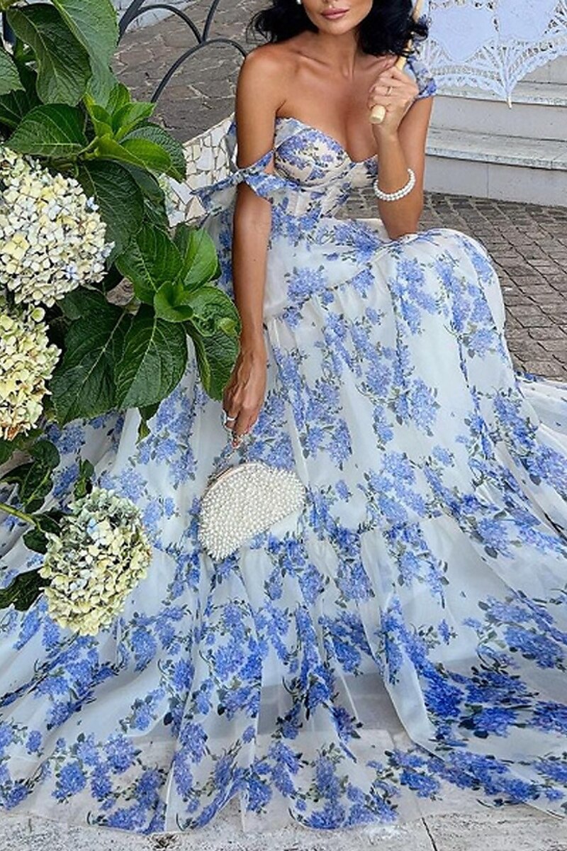 Women's Long Dress Maxi Dress Party Dress Cocktail Dress Fashion Party Special Occasion Regular Fit Flower Sleeveless Spaghetti Strap Blue Light Purple Summer 2025 - $33.99 –P1