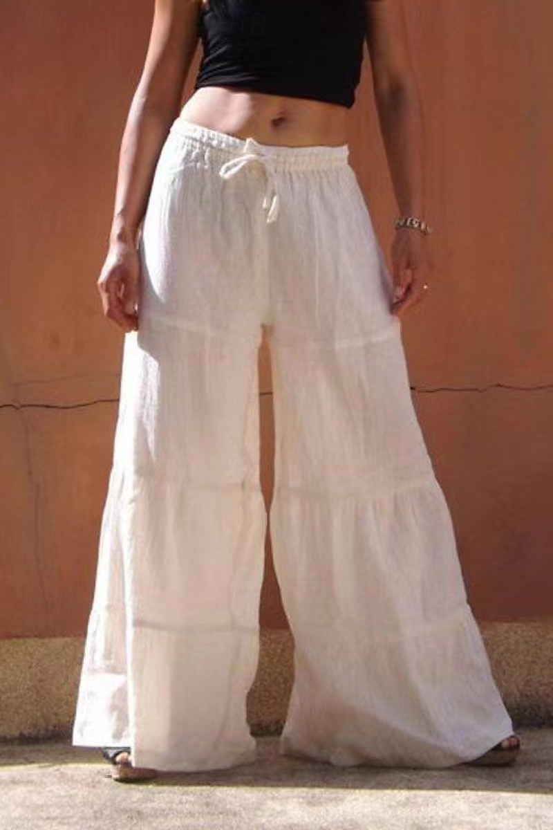 Mujer Pantalones de lino y algodón pantalones Moda Ropa de calle Longitud total Cintura Media Plano Diseño de cordón elástico Confortable Cómodo Noche Fin de semana Blanco Verano Ajuste regular 2025 - $23.99 –P1
