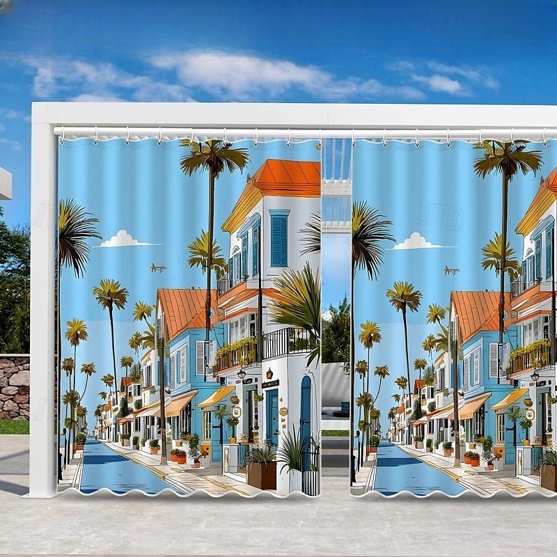 Rideau extérieur imperméable rideau de patio coulissant rideaux de pergola œillets paysage 3D vue de la ville pour gazebo balcon porche fête 1 panneau de 2025 ? $34.99 –P1