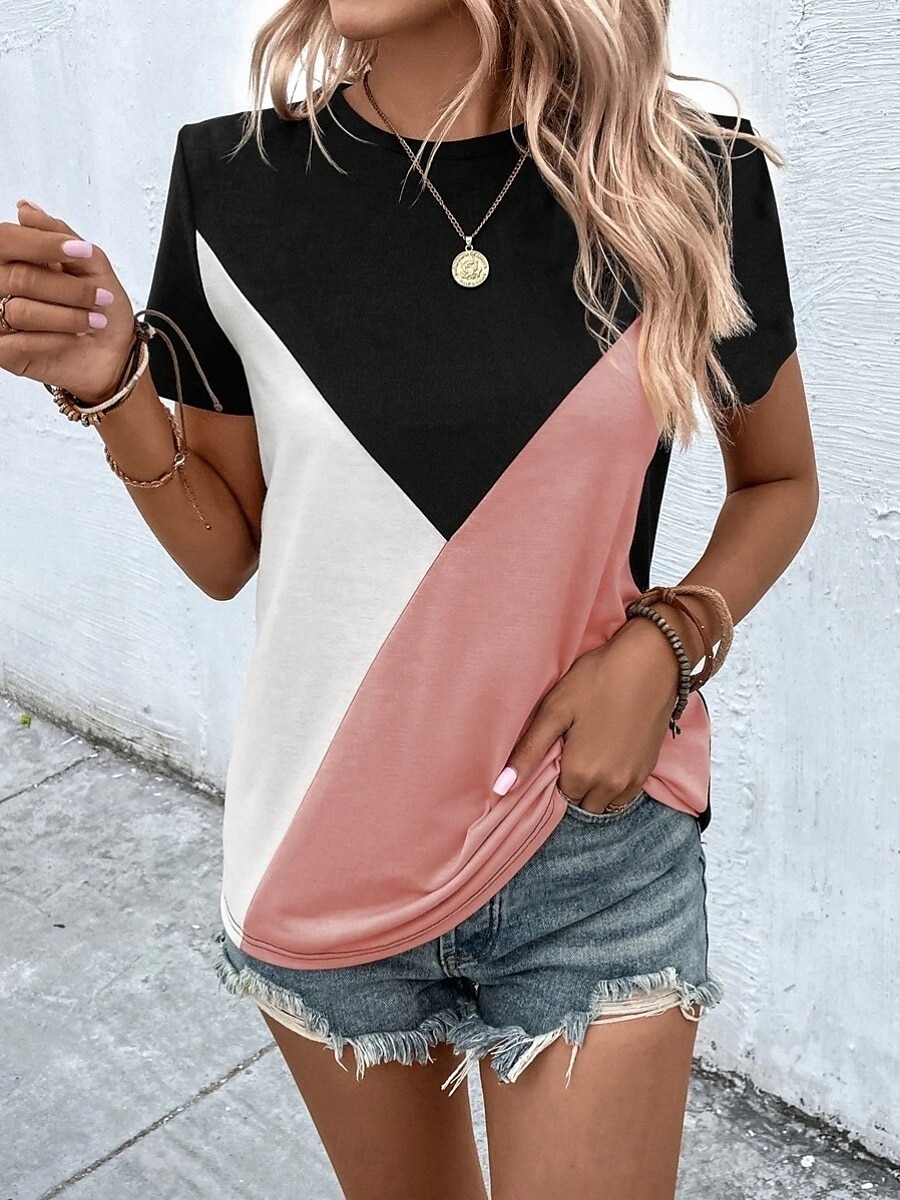 Femmes Chemisier Géométrique Occasionnel Chaussures de plage Manche Courte Col ras du cou Hauts Réguliers Quotidien Imprimé Rose Claire Fuchsia Vert Gris Été Printemps de 2025 ? $19.99 –P10