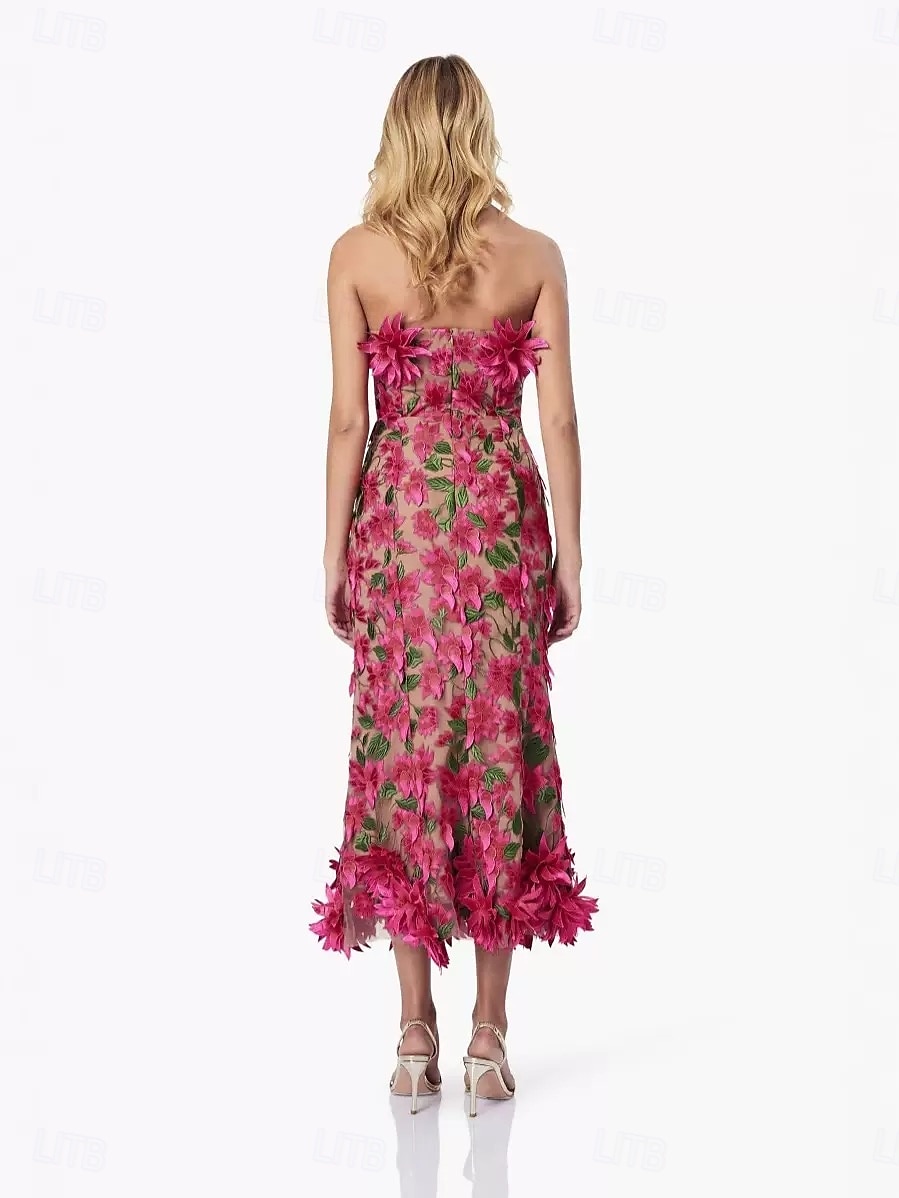 Robes Fourreau  Colonne Robe Rose Fuchsia Invité de Mariage Robe de Cocktail Sans Manches Sans Épaule Fleurs avec Dentelle Brodée de 2025 ? $149.99 –P2