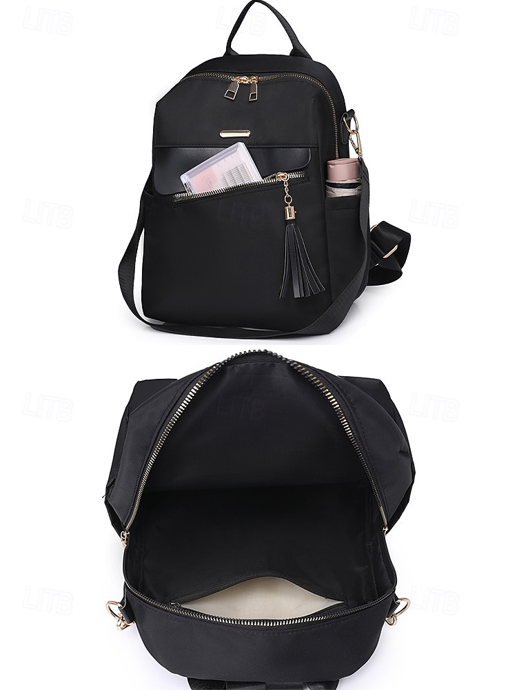 Sac à dos imperméable de grande capacité pour femme - peut être porté sur une épaule, détails de pompons élégants, fermeture à glissière, adapté au travail, à l'école et à un usage quotidien de 2025 ? $34.99 –P6