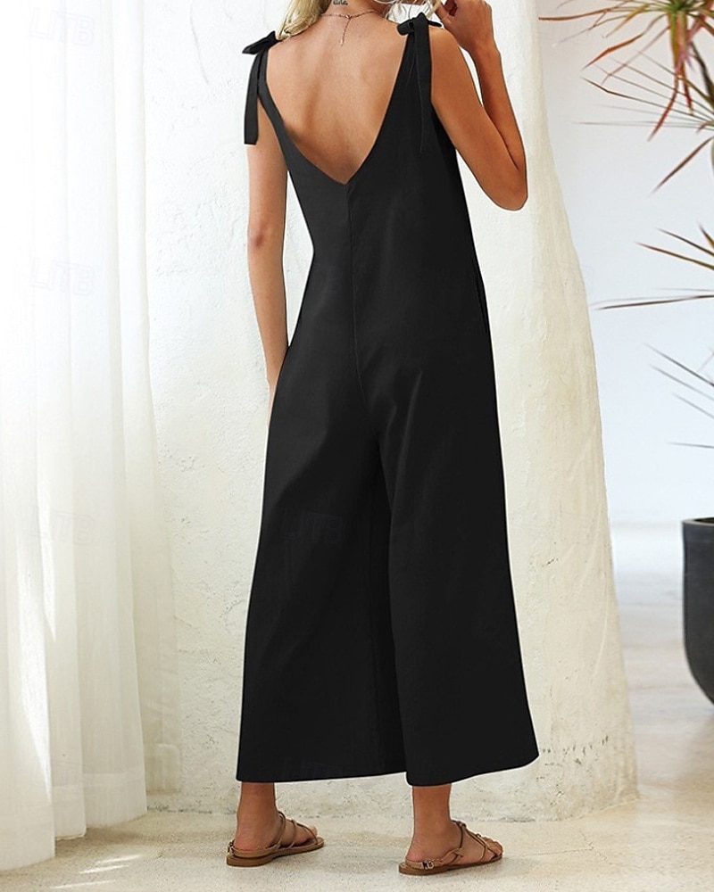 Women's Normal Dungarees Jumpsuit Streetwear Solid Color Sleeveless V Neck Backless Pocket Street Daily Regular Fit Black White Light Green Summer 2026 - $24.99 –P20