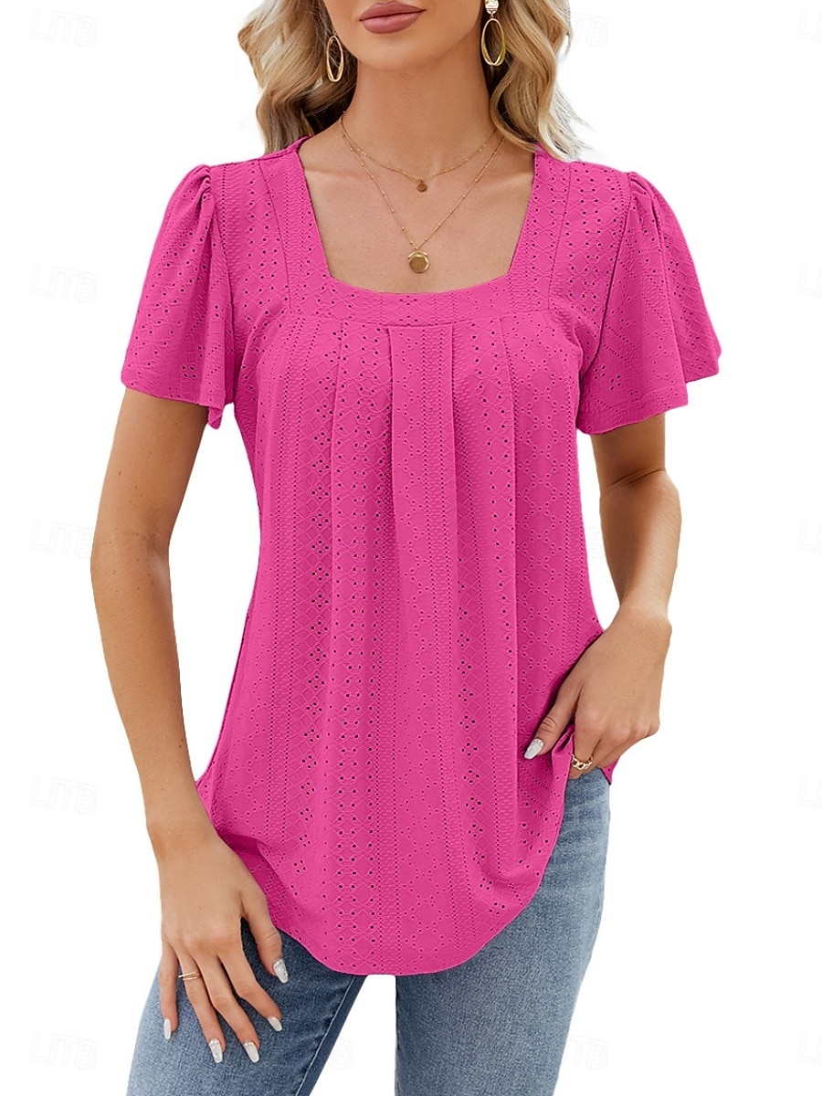 Tricou pentru Femei Culoare Uniformă Grafică Simplă Modă Stilat Clasic Mâneci Scurte Gât Pătrat Ținute Zilnice Weekend Alb Roz Violet Fuchsia Vară Primăvară 2025 - $17.99 –P1