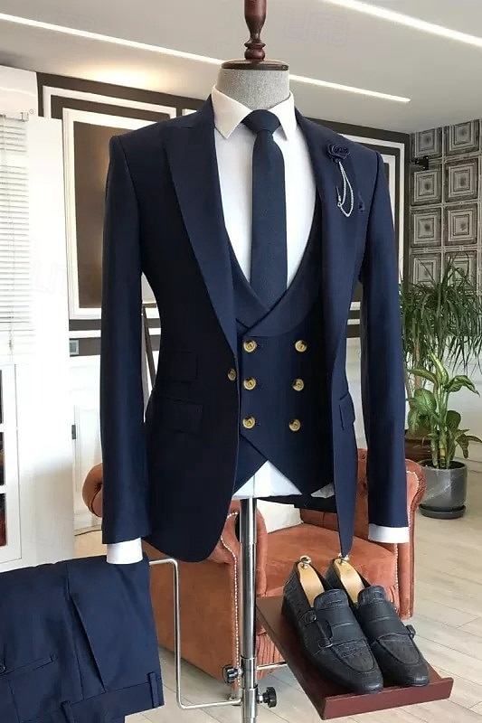 Costumes de mariage pour hommes bleu marine vert armée formels été unis ajustement sur mesure 3 pièces à simple boutonnage de 2025 ? €118.99 –P4