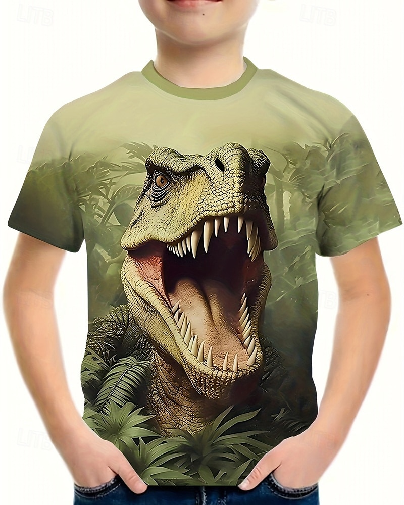 Jongens 3D Dinosaurus T-shirt Korte mouw Zomer Lente Modieus Basic Kinderen 4-12 jaar Strakke ronde hals Buiten Casual Dagelijks Normale pasvorm 2025 - $14.49 –P1