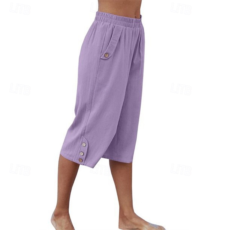 Damen Kunstbaumwollleinen Caprihose Stoffhosen Lässig Wadenlang Natürliche Taille Einfach Tasche Elastischer Bund Außenbereich Bequem Urlaub Straße Wein Grau Schwarz Rosa Sommer Normale Passform 2026 - $17.49 –P18