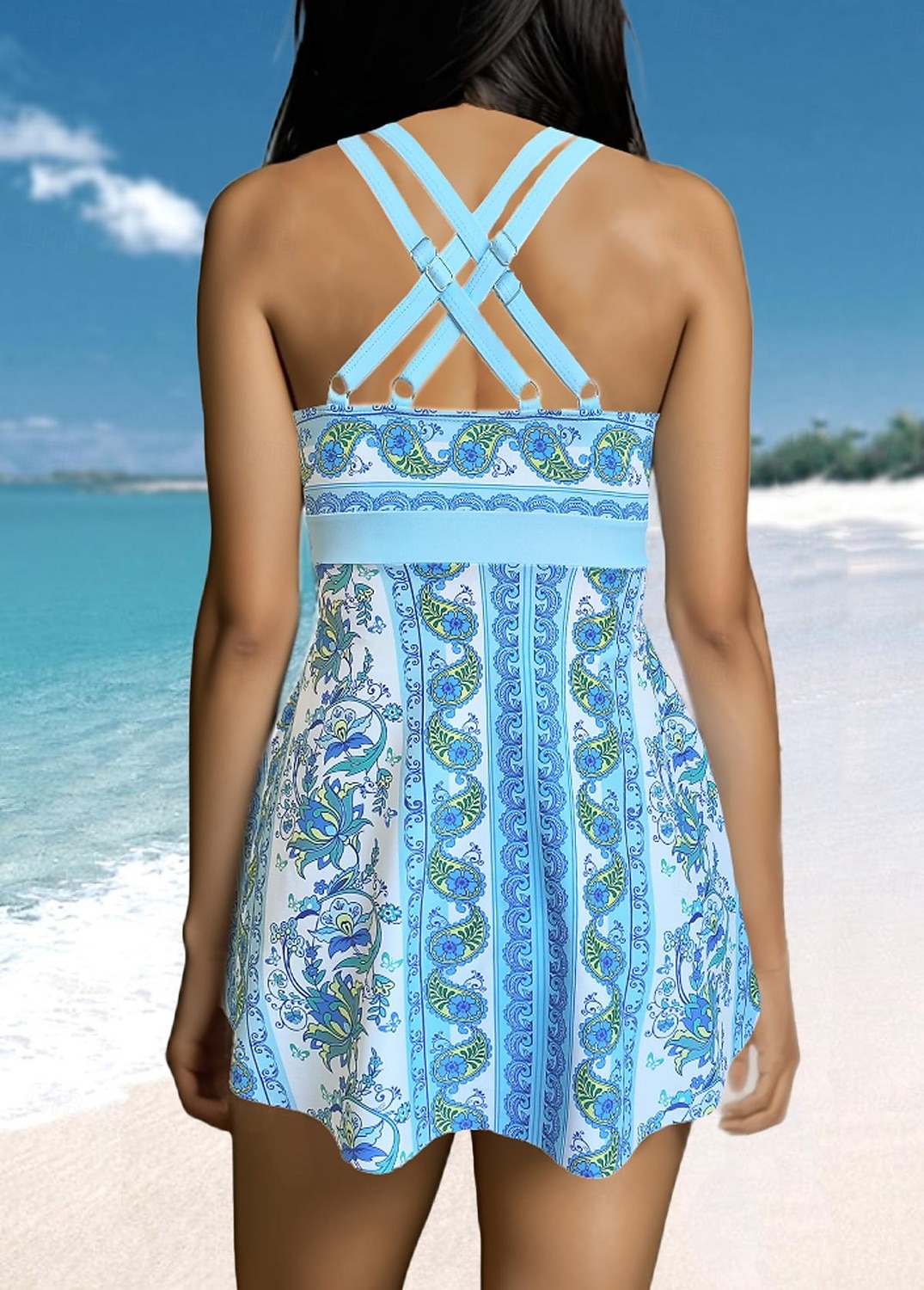 نسائي ملابس السباحة 2 قطعة شورتات ملابس السباحة بدون ظهر هندسي العطلة ملابس الشاطئ الرسم أوراق سكوب بدون كم بدلة سباحة 2026 - $33.99 –P2