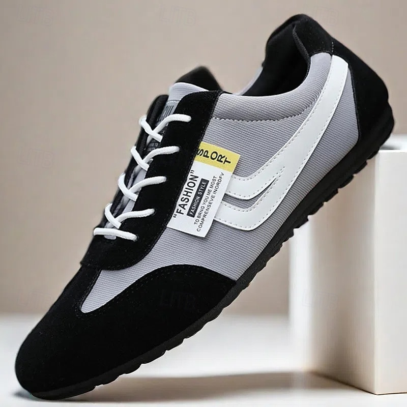 Herr Sneakers PU Läder Nylon Andningsfunktion Bekväm Halksäker Snörning Brun Grå Sommar Vår 2025 - $24.99 –P1