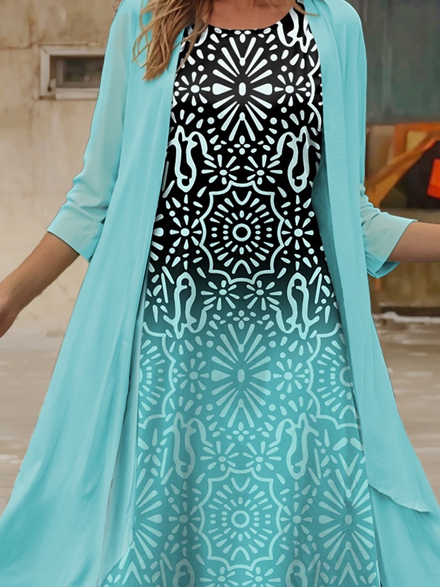 Set Rochie pentru Femei Rochie Midi Rochie de Vară Casual Semi Formal Ombre Grafic Print Mânecă 3/4 Decolteu Crew Zilnic Vacanță Verde Vară Primăvară Fit Regulatr 2025 - $36.99 –P3