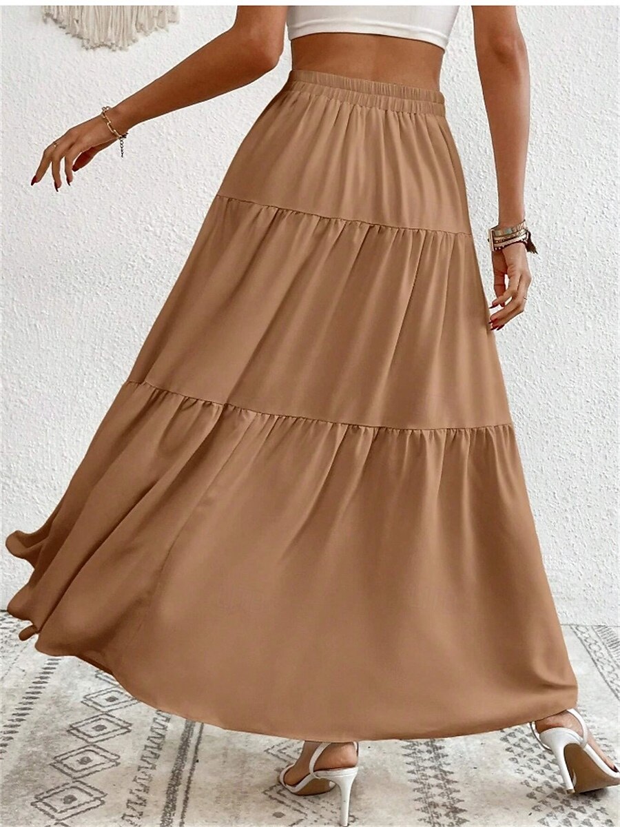 Gonna da donna Maxi gonna A Line moda casual maxi gonna alta vita semplice micro-elastico strada quotidiana cammello albicocca nero marrone chiaro estate poliestere del 2025 a $34.99 –P5