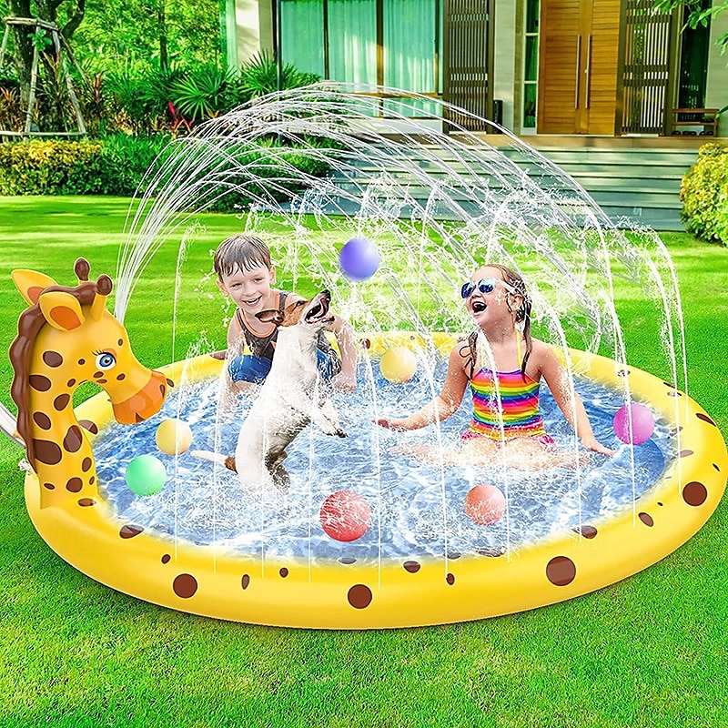 Tapis de jeu d'eau extérieur de 68 pouces, motif de vie marine multicolore, tapis anti-éclaboussures en PVC durable avec arroseur, antidérapant &gonflable idéal pour les jouets aquatiques amusants de de 2025 ? $70.99 –P1