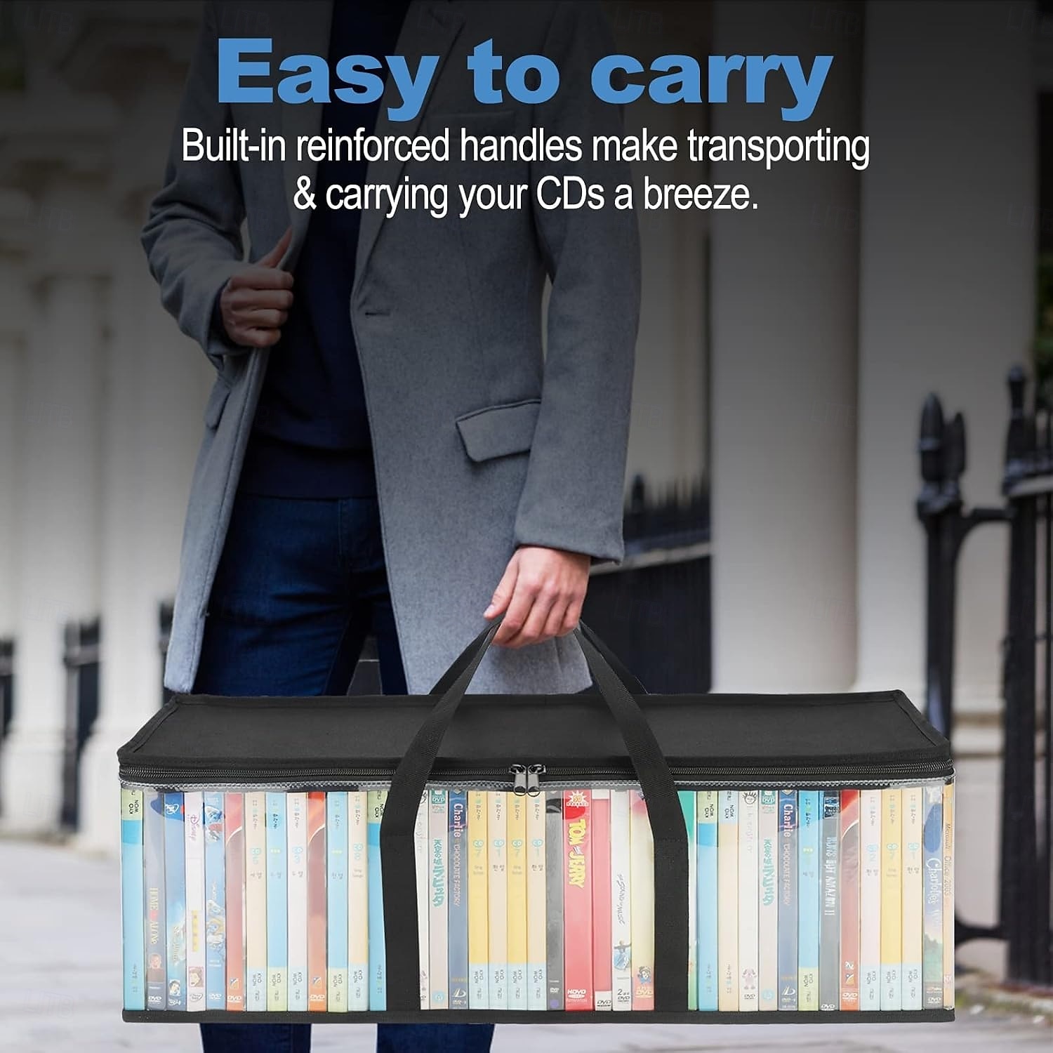Lot de 2 sacs de rangement pour CD, étuis, supports de boîtiers DVD, sacs de transport de disques vinyles avec poignées, organisateur de stockage multimédia pour DVD/CD/jeux vidéo, disques Blu-ray de 2025 ? $13.99 –P7