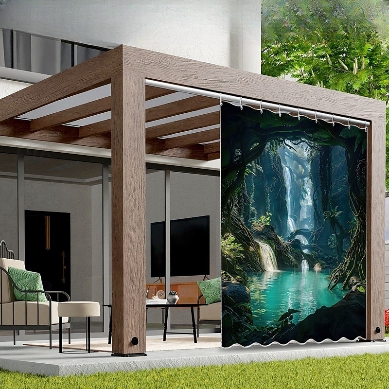 Vízálló Kültéri Függöny Magánélet Csúszó Terasz Függöny Drape Pergola Függöny Grommet 3D Tájkép Óceán Barlang A Pavilonhoz Erkélyhez Tornácra Bulira 1 Panel 2025 - $34.99 –P9