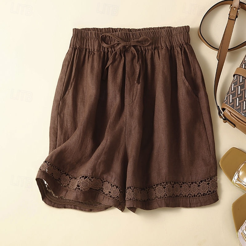 Femmes Short en coton et lin Shorts Slacks Occasionnel Court Naturel Uni Avec Poches Conception à cordon élastique Confortable Extérieur Sortir Noir Gingembre Vert Amande Été Coupe régulière de 2025 ? $14.99 –P17