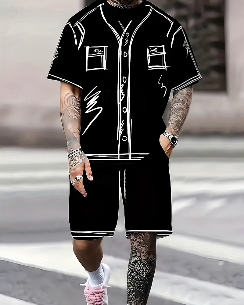 Per uomo Completi T-shirt Outfit 2 pezzi Maglietta e pantaloncini Manica Corta Girocollo Estate Grafico Moda Casual 2 Pezzi Vacanza Abbigliamento quotidiano Uscire Nero Bianco Maglietta Top per Uomo del 2025 a $28.99 –P4