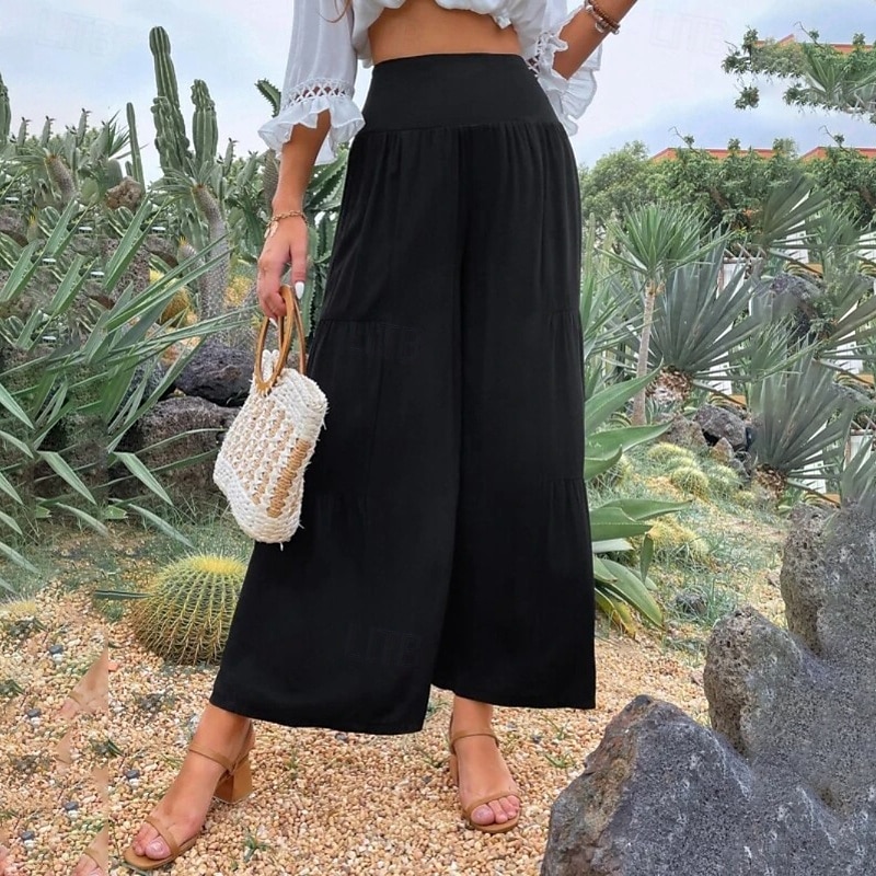 Femmes Pantalon en coton et lin Slacks Mode Longueur complète Naturel Uni Taille Élastique Extérieur Confortable Décontracté Quotidien Week-end Magenta foncé Vin Bleu marine Bleu ciel clair Été Coupe de 2025 ? $26.99 –P4