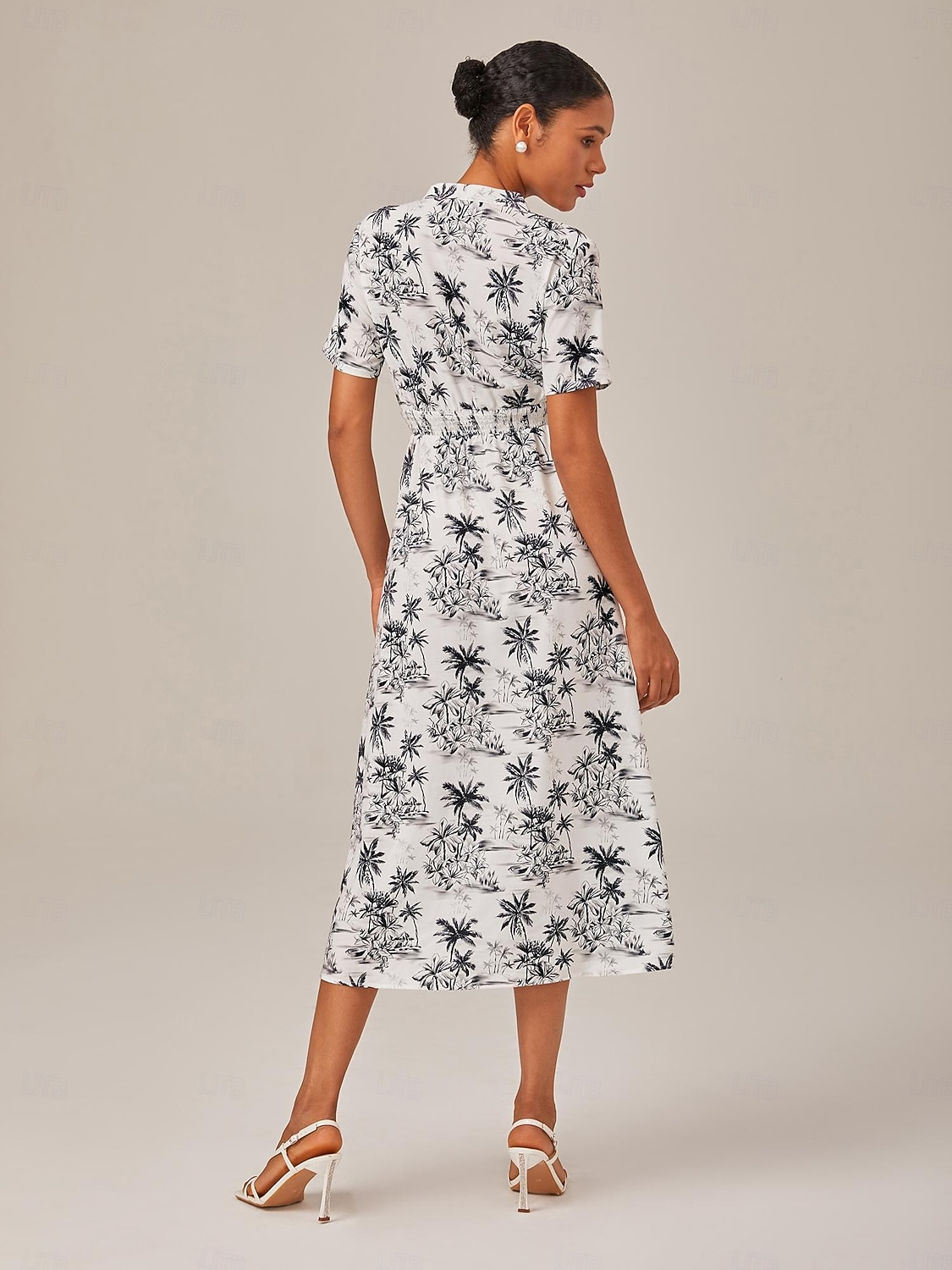 zwart &witte midi-jurk in strandprint in vakantiestijl 2025 - $81.99 –P6