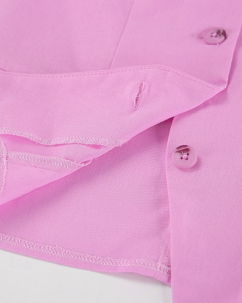 Women's Active Basic Cotton Linen Sets Vest Pants Sets Sleeveless Shirt Collar Solid Color Dubbele Rij Knopen Outdoor Date Pink Blue Summer Regular Fit 2025 - $36.99 –P13