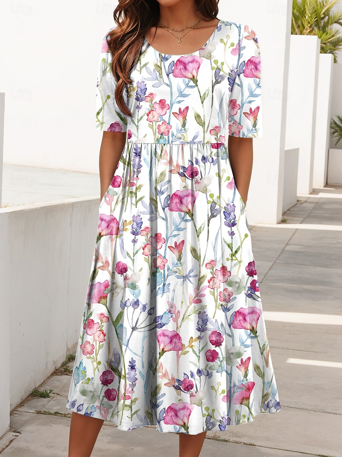 Femmes Robe Midi Robe d'été Robe Plissée Vacances Occasionnel Chaussures de plage Quotidien Fête Coupe régulière Fleuri Graphique Manche Courte Col ras du cou Blanche Rouge Bleu Vert Été de 2025 ? $31.99 –P1
