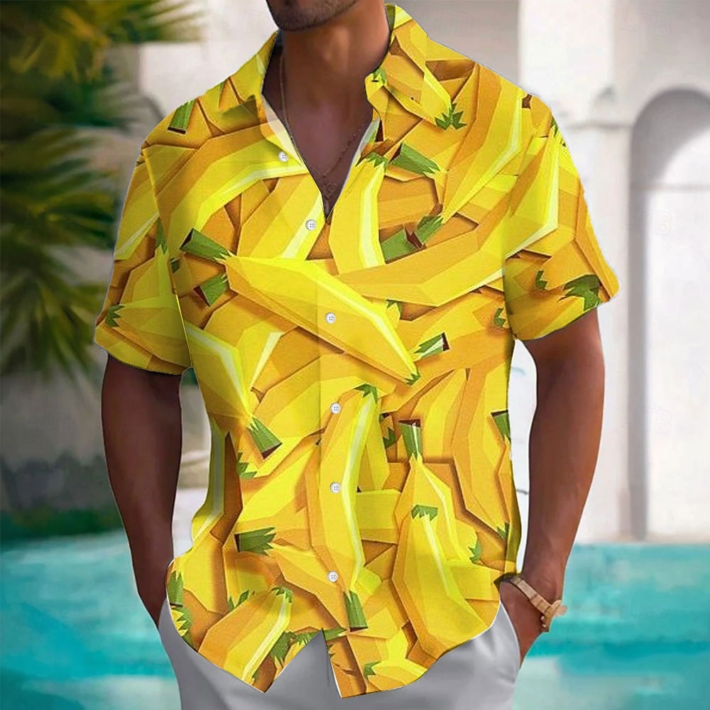 Herr Frukt 3D Print Banan Skjorta Hawaii skjorta Knapp upp skjorta Kortärmad Hawaiisk Tillflykt Semester Helgdag Standkläder Sommar Vår Nedvikt 3D-utskrift krage skjortor Ljusgul Mörkgul Svart Gul 2025 - $23.99 –P5