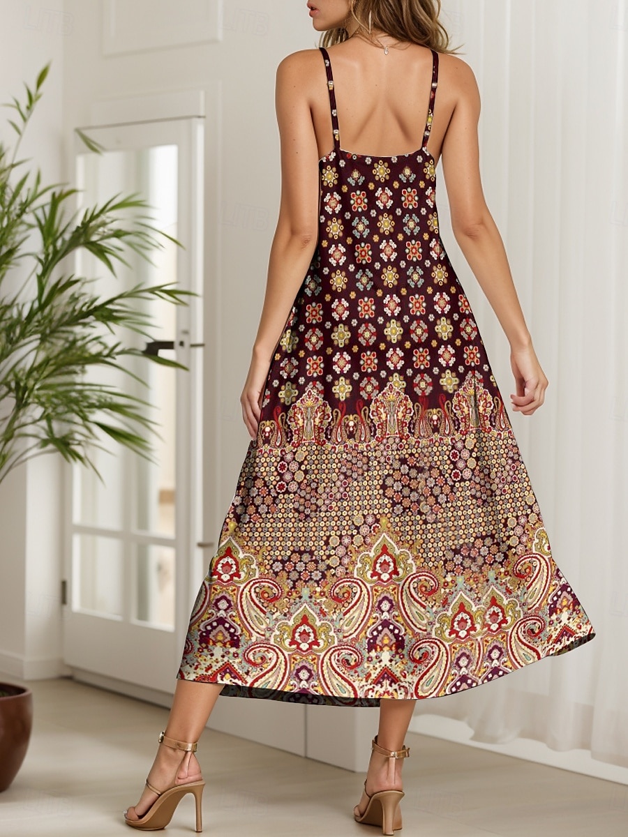 Dames Maxi-jurk A lijn jurk Slipdress Vakantie Casual Boho Strand Normale pasvorm Grafisch Wijnoogst Boho Paisley Damast Mouwloos V-hals Blozend Roze Rood blauw Paars Zomer Lente 2025 - $34.99 –P2